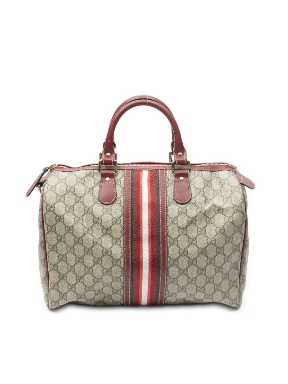Gucci Medium Boston Beige Burgundy Supreme Canvas Handbag